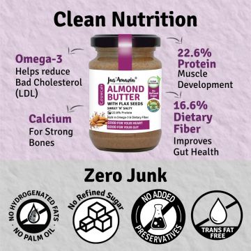 Jus Amazin: Crunchy Almond Butter  With Flaxseeds - 125 gm