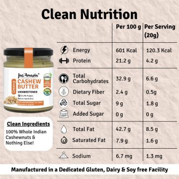 Jus Amazin: Creamy Cashew Butter - Unsweetened - 200 gm