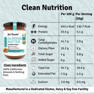 Jus Amazin: CRUNCHY Almond Butter - Unsweetened - 500 gm