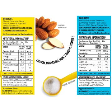 Serapheena: Vanilla Victoria & Dark Cocoa Keto Cake Mix with Almond Flour - Pack of 4 (42gm Each)