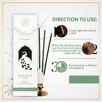 Luxuriate: Nightqueen (Raat Rani) Ayurvedic,Organic,Natural & Non-Toxic Incense Sticks - 20 Incense Sticks