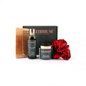 Earthhium: Fall Control Hair Oil, Sesame Hair Mask, Detangling Comb & Scrunchie