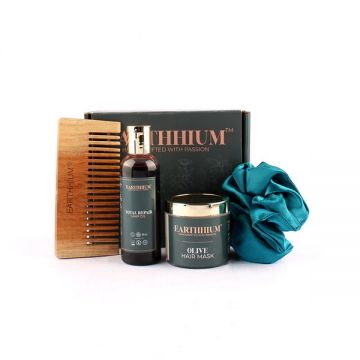 Earthhium: Total Repair Hair Oil, Olive Hair Mask, Detangling Comb & Scrunchie
