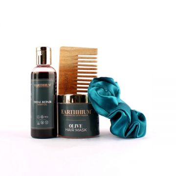 Earthhium: Total Repair Hair Oil, Olive Hair Mask, Detangling Comb & Scrunchie