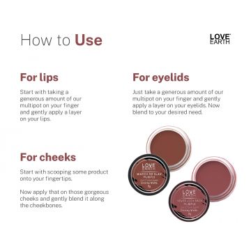 Love Earth: Lip Tint & Cheek Tint Multipot Combo (Ruby Pink & Caramel Brown) with Richness of Jojoba Oil and Vitamin E for Lips, Eyelids and Cheeks