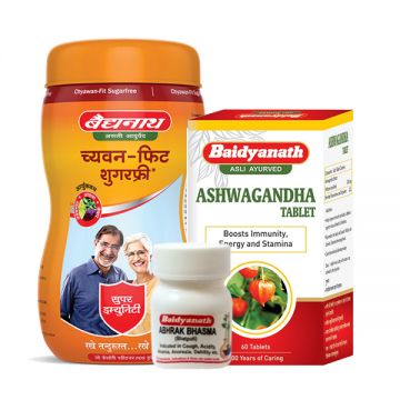 Baidyanath: Energy boosting combo - Chyawan Fit Sugarfree, Ashwagandha Tablet & Abhrak Bhasma