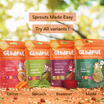Gladful: Sprouted Moong, Amaranth & Lobia Cheela Dosa Mix - Assorted - Pack of 4 (200gm) each