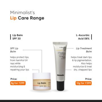 Minimalist: 8% L-Ascorbic Acid Lip Treatment Balm with Vitamin E, Radianskin & Gylcerine for pigmented & dark lips - 12gm