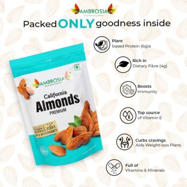 Ambrosia: Premium California Whole Almonds - Pack of 2 -  500 gm each