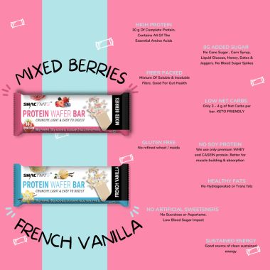 Snactivate: Protein Wafer Bar - French Vanilla And Mixed Berries Combo - Pack of 12