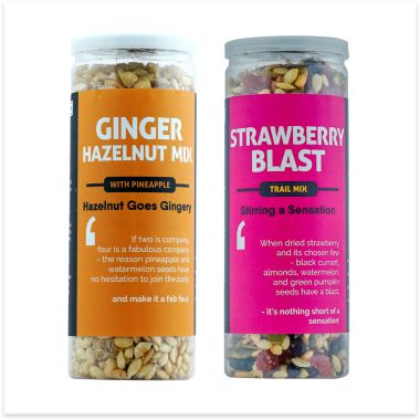 Omay Foods: Combo of Strawberry Blast Trail Mix & Ginger Hazelnut Mix with Pineapple - Pack of 2
