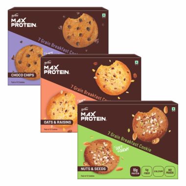 RiteBite Max Protein: RiteBite Max Protein 7 Grain Breakfast Cookies - Choco Chip, Oats - Raisins & Nuts - Seeds