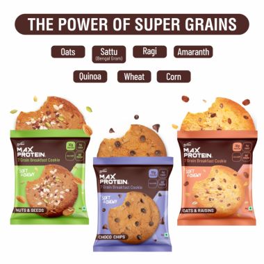 RiteBite Max Protein: RiteBite Max Protein 7 Grain Breakfast Cookies - Choco Chip, Oats - Raisins & Nuts - Seeds