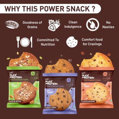 RiteBite Max Protein: RiteBite Max Protein 7 Grain Breakfast Cookies - Choco Chip, Oats - Raisins & Nuts - Seeds