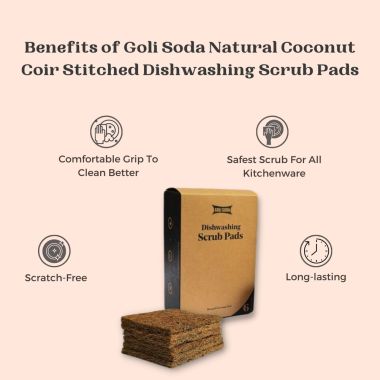 GOLI SODA: Natural Coconut Coir Dishwashing Scrub Pads - Pack Of 6
