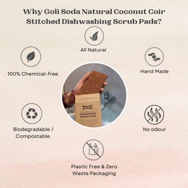 GOLI SODA: Natural Coconut Coir Dishwashing Scrub Pads - Pack Of 6