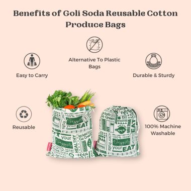 GOLI SODA: Go Green Reusable Cotton Produce Bags For Storage - Small Pack of 4