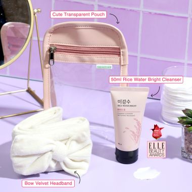 The Face Shop: Rice Water Bright Foaming Cleanser & Bow Velvet Headband Combo