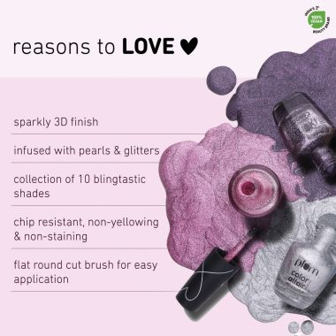 Plum: Color Affair Nail Polish All That Glitters Collection 3D Finish With Pearls & Glitters Pink-N-Shine - 165 - 11ml