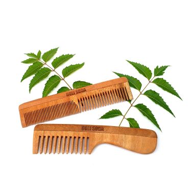 GOLI SODA: Goli Soda Neem Wood Combs - Wide Tooth with Handle & Double Tooth - 55gm