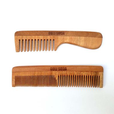 GOLI SODA: Goli Soda Neem Wood Combs - Wide Tooth with Handle & Double Tooth - 55gm