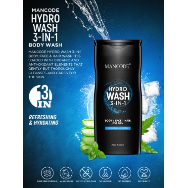 Mancode: Hydro Body Wash 3 in 1 Body - Face Wash & Hair Shampoo - 450ml