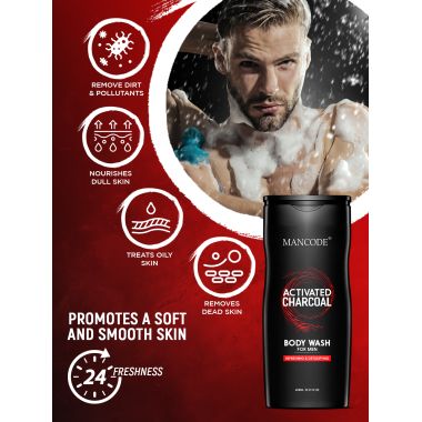 Mancode: Activated Charcoal Body Wash Shower Gel - 450ml