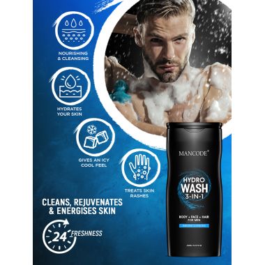 Mancode: Hydro Body Wash 3 in 1 Body - Face Wash & Hair Shampoo - 450ml