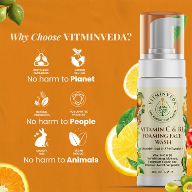 VITMINVEDA: Natural Vitamin C & B3 Foaming Face Wash - 100 ml