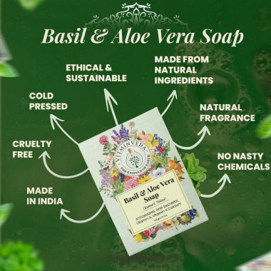 VITMINVEDA: Aloe Vera & Basil Herbal Soap Bar - 125 gm