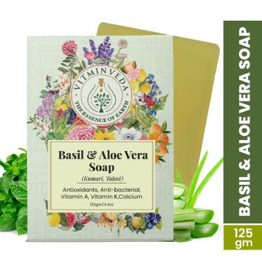 VITMINVEDA: Aloe Vera & Basil Herbal Soap Bar - 125 gm