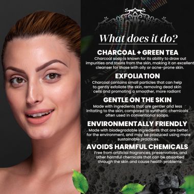 VITMINVEDA: Charcoal & Green Tea Herbal Soap Bar - 125 gm