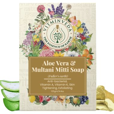 VITMINVEDA: Multani Mitti & Aloe Vera Herbal Soap Bar - 125 gm