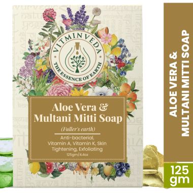 VITMINVEDA: Multani Mitti & Aloe Vera Herbal Soap Bar - 125 gm