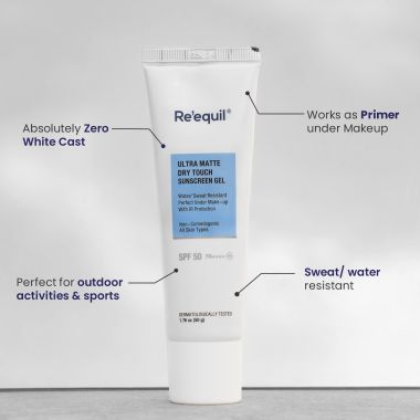 Reequil: Ultra Matte Dry Touch Sunscreen Gel SPF 50 PA++++ - 50gm
