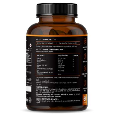 Nirvasa: Omega 3 Salmon Fish Oil Capsules (Triple Strength) - 60 Softgels