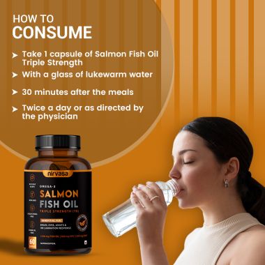 Nirvasa: Omega 3 Salmon Fish Oil Capsules (Triple Strength) - 60 Softgels