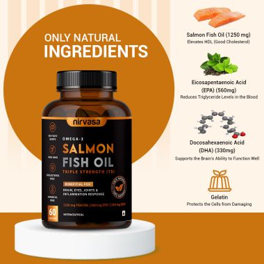 Nirvasa: Omega 3 Salmon Fish Oil Capsules (Triple Strength) - 60 Softgels