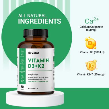 Nirvasa: Vitamin D3 + K2 Tablets - 60 Tablets