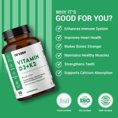 Nirvasa: Vitamin D3 + K2 Tablets - 60 Tablets