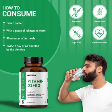 Nirvasa: Vitamin D3 + K2 Tablets - 60 Tablets