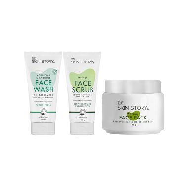 The Skin Story: Daily + Weekly Moringa Care Pack ( Face Wash + Face Scrub + Face Pack )