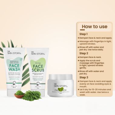 The Skin Story: Daily + Weekly Moringa Care Pack ( Face Wash + Face Scrub + Face Pack )