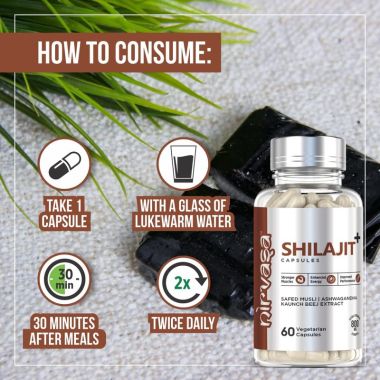 Nirvasa: Pure Shilajit Capsules with Safed Musli - Ashwagandha & Kaunch Beej - 60 Capsules
