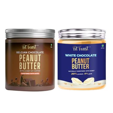FitFeast: Belgian Chocolate Peanut Butter & White Chocolate Peanut Butter Combo - 400gm Each