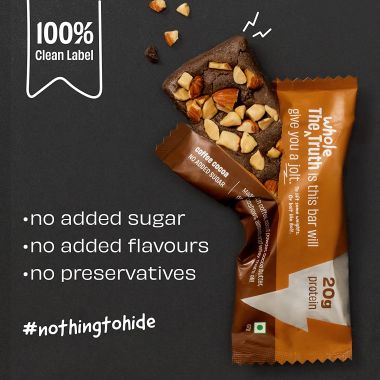 The Whole Truth: High Protein Double Cocoa Protein Bar & High Protein Coffee Cocoa Protein Bar | Pack of 10 (67gm each)
