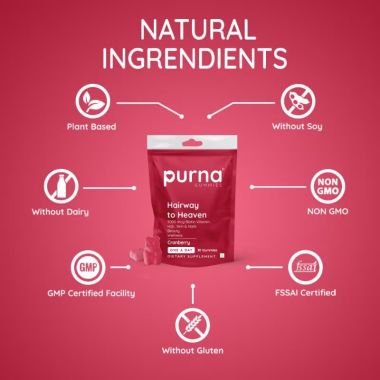 Purna Gummies: 5000mcg Biotin Gummies - Cranberry - 30 Gummies