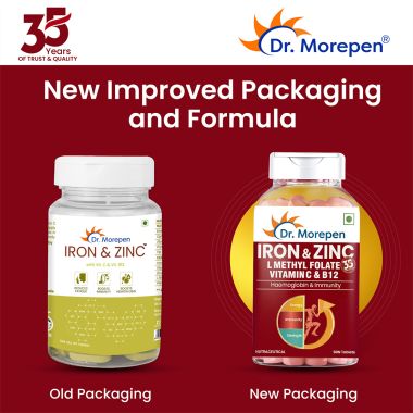 Dr. Morepen: Iron & Zinc Tablets - Immunity & Hemoglobin Booster - 60 Tablets