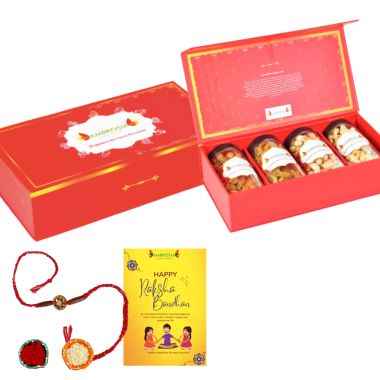Ambrosia: Premium Dry Fruits Gift Box with Rakhi Tikka & Greeting Card 800g