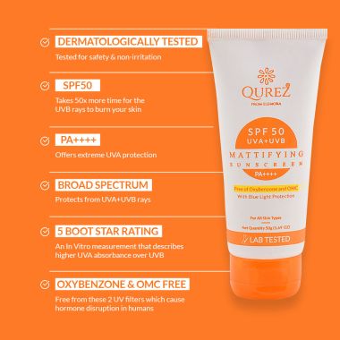 Qurez: Mattifying Sunscreen SPF 50 PA++++ - 50gm
